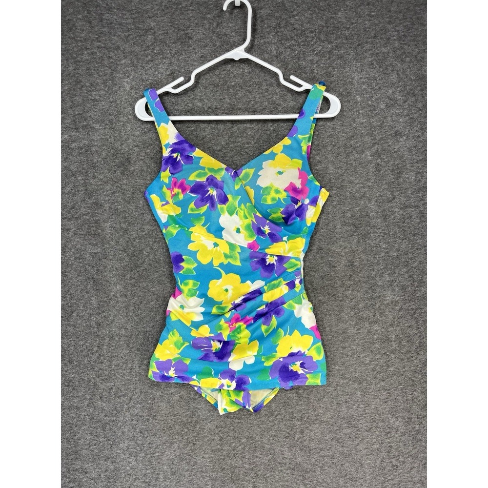 Vintage Roxanne Bra Sized 30C One Piece Floral Swimsuit Rouched 50s Inspired